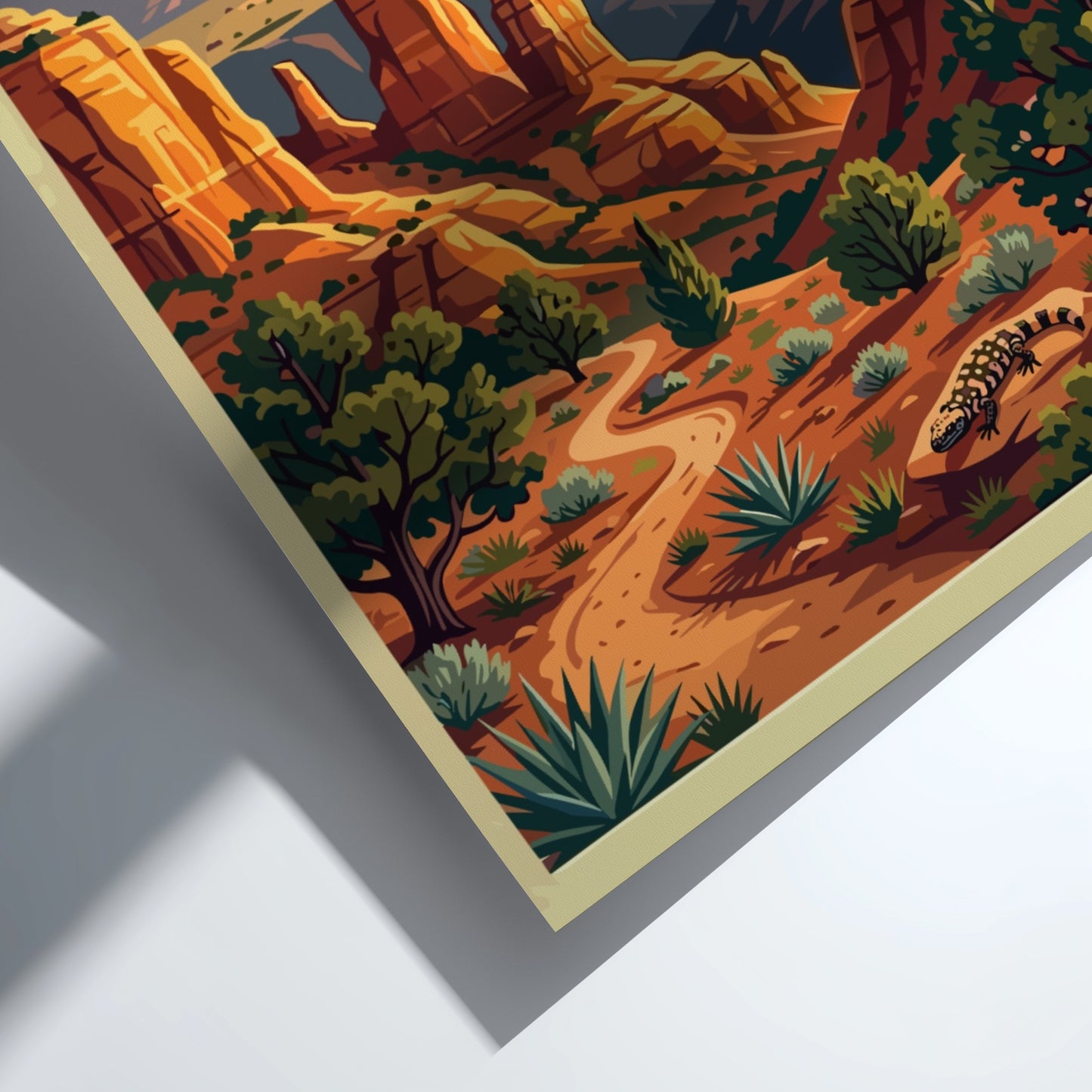 Travel poster featuring Sedona Red Rocks with a hot air balloon and desert landscape.