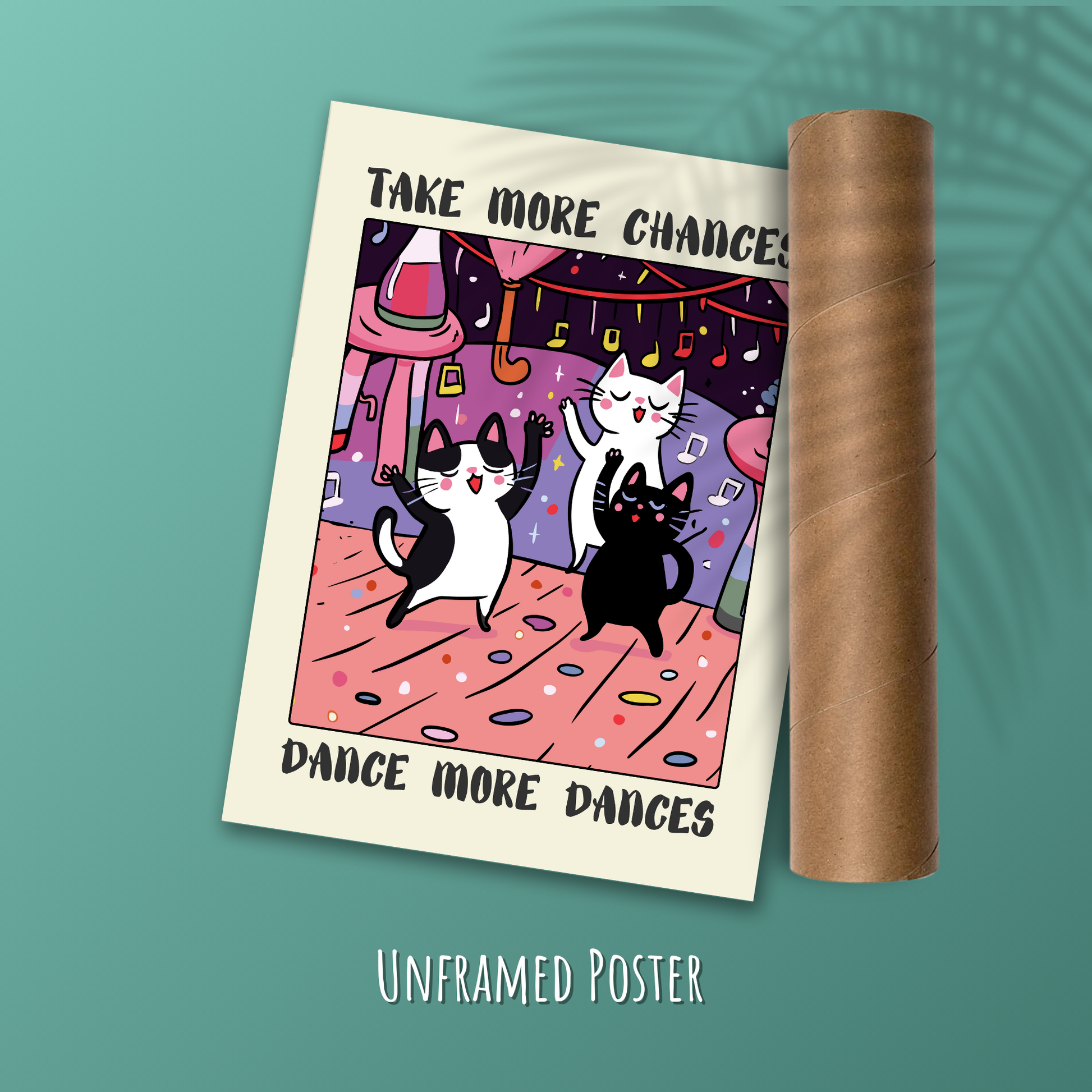 Retro Dancing Cats Wall Print, Vintage Cat Illustration, Trendy Posters, Cute Cats Prints, Positive Poster, Motivational wall art