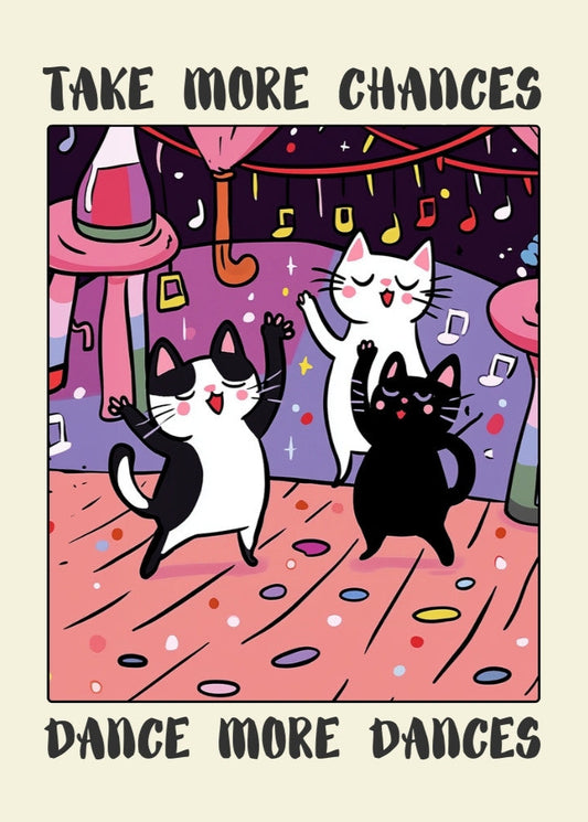 Retro Dancing Cats Wall Print, Vintage Cat Illustration, Trendy Posters, Cute Cats Prints, Positive Poster, Motivational wall art