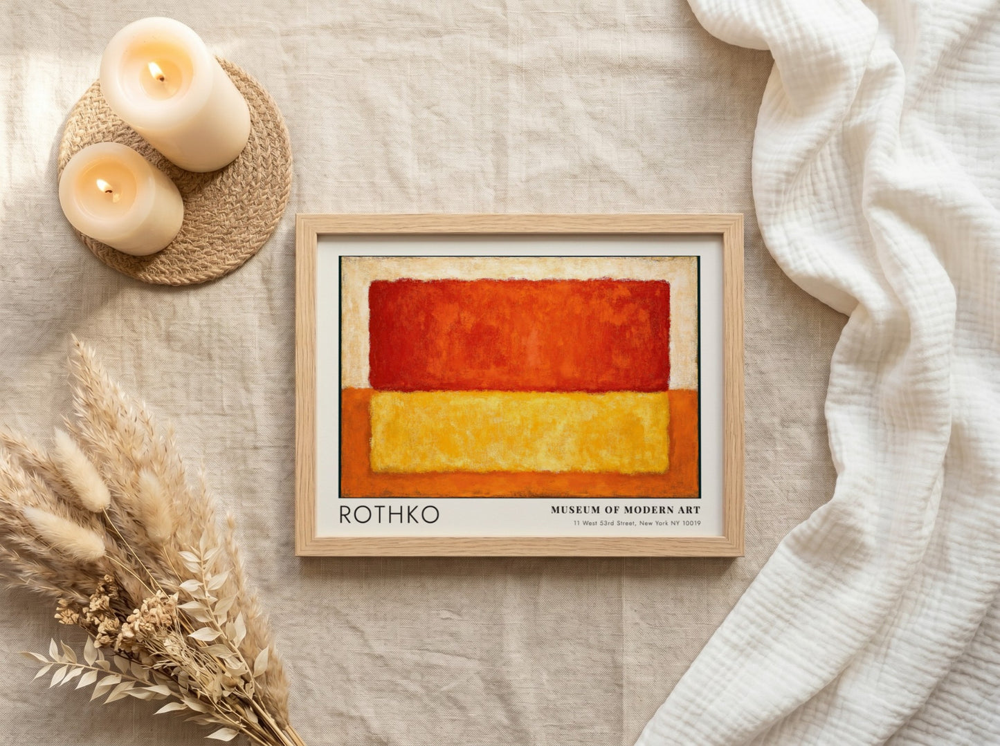 Wall art poster featuring Mark Rothko Retrospective Multiforms with warm red and yellow blocks.