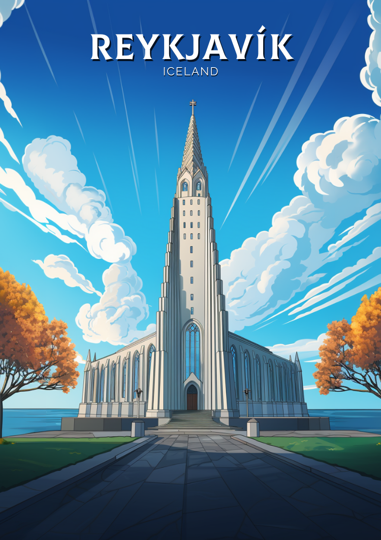 Affiche de voyage de Reykjavik - Œuvre d'art islandaise