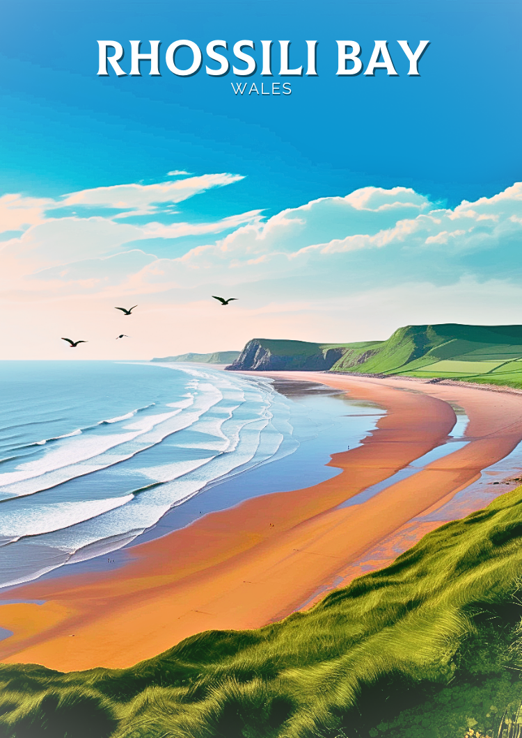 Impression de voyage de la baie de Rhossili - Œuvre d'art du Pays de Galles