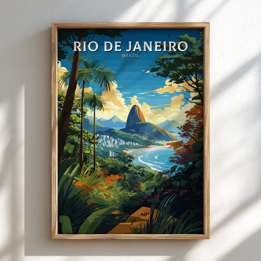 Rio De Janeiro Vintage Poster - Brazil Travel Art on a light frame