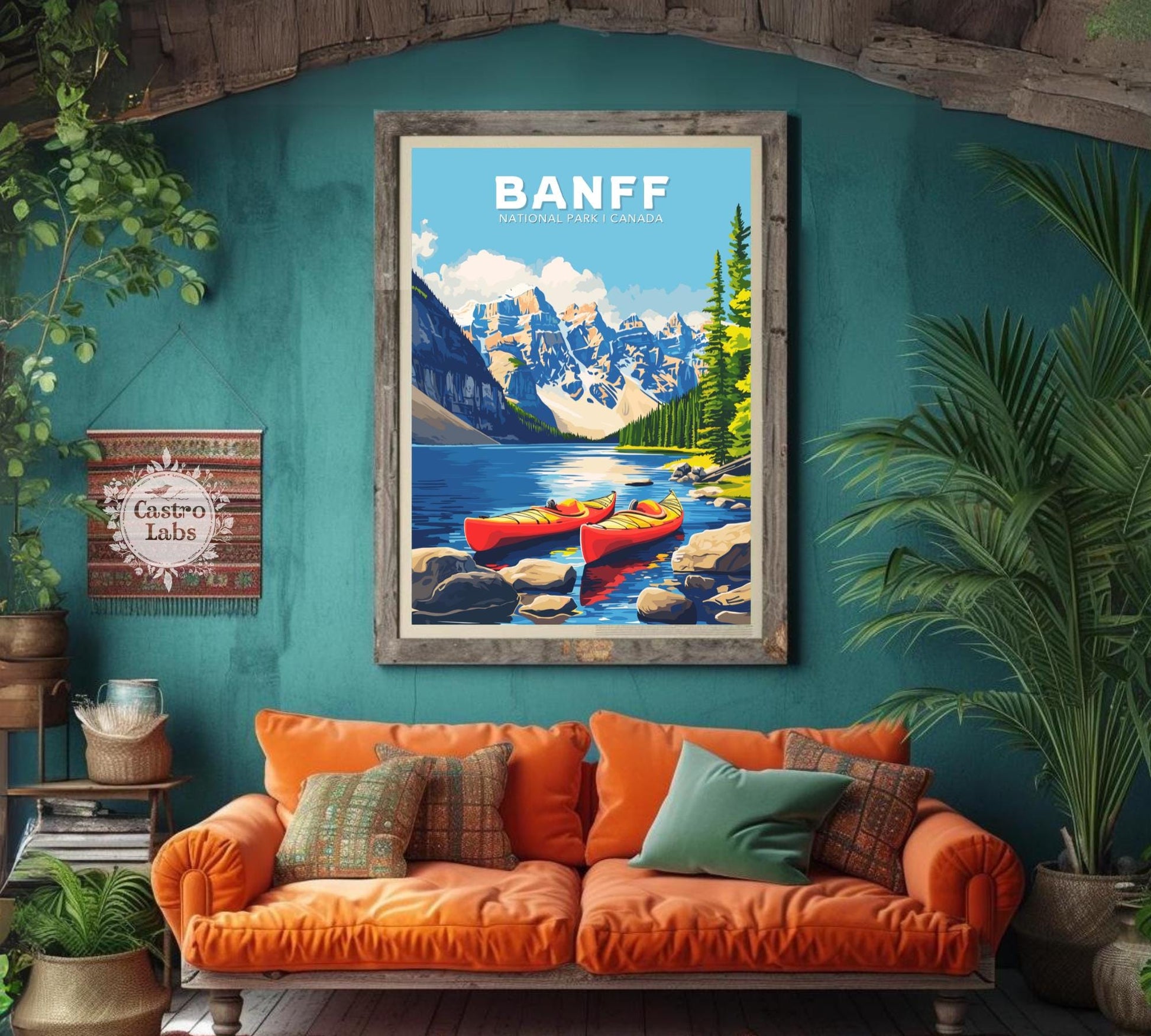 Banff Travel Poster,  Mt. Rundle and Mt. Cascade Poster, Rocky Mountains, Banff National Park