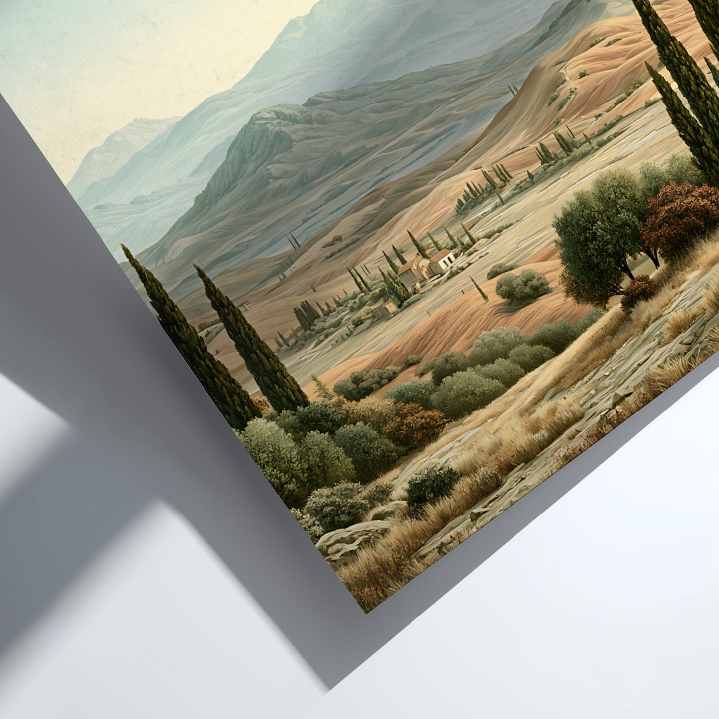 Poster displaying the Romans 12:12 quote over a scenic landscape of rolling golden hills.