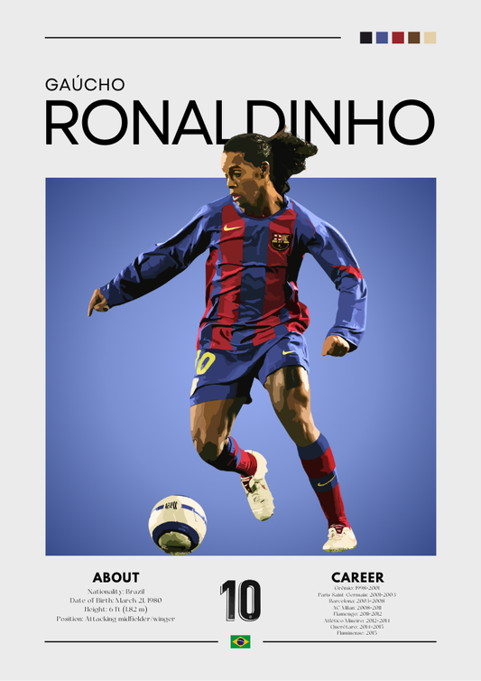 Affiche Ronaldinho - Impression légendaire du football de Barcelone