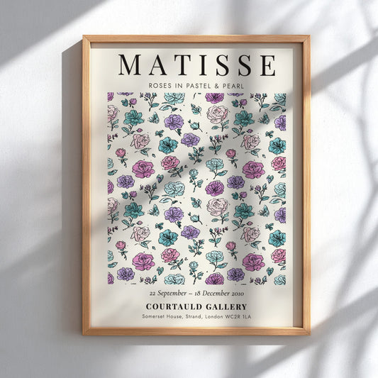 Henri Matisse poster featuring pastel roses in soft colors, floral art for wall decor