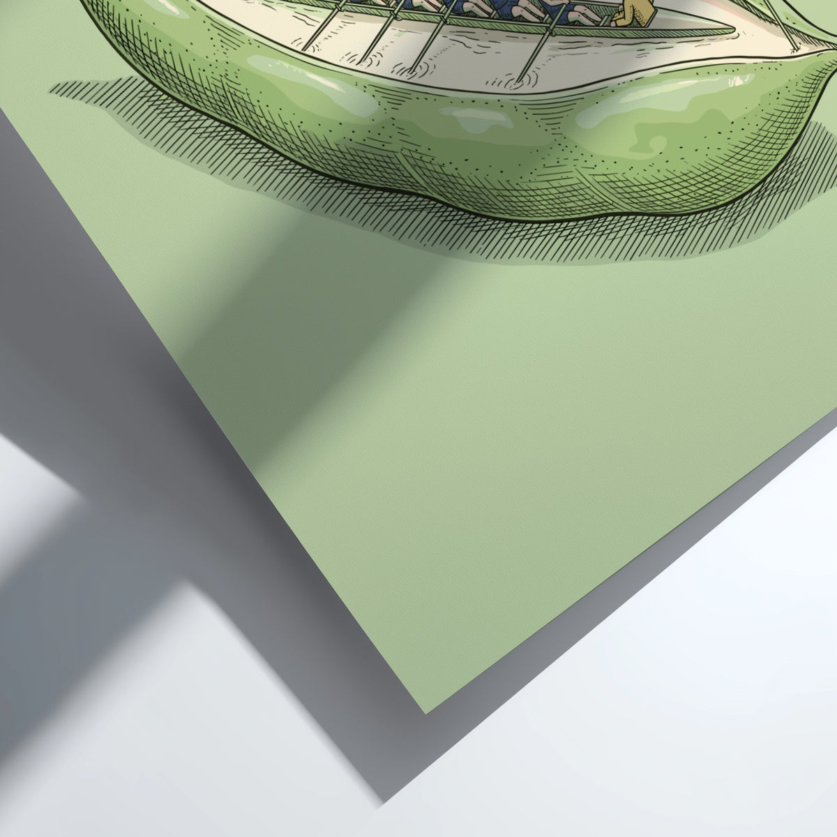 Poster showing a rowing team in a pea pod with a numbered flag
