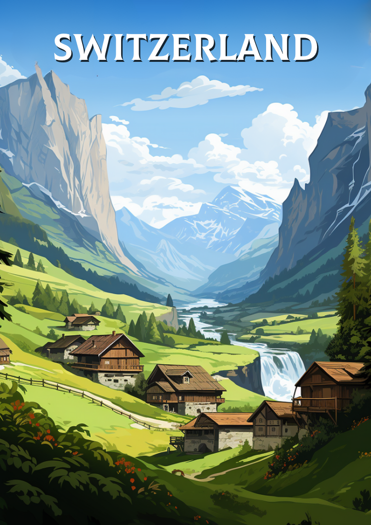 Affiche de voyage en Suisse - Alpes suisses