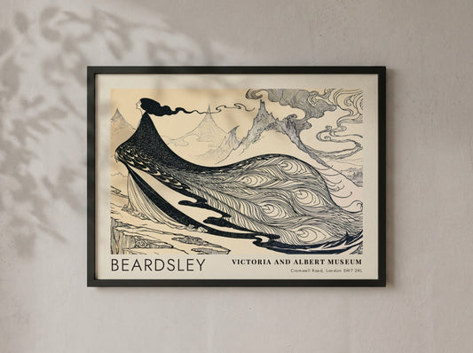 Wall art poster featuring Aubrey Beardsley’s Salome The Peacock Skirt in black and cream.