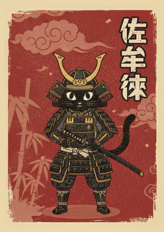 Impression d’art chat samouraï – Décoration murale guerrier japonais Ukiyo-e