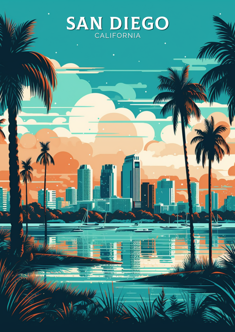 Affiche de voyage de San Diego - Illustration californienne