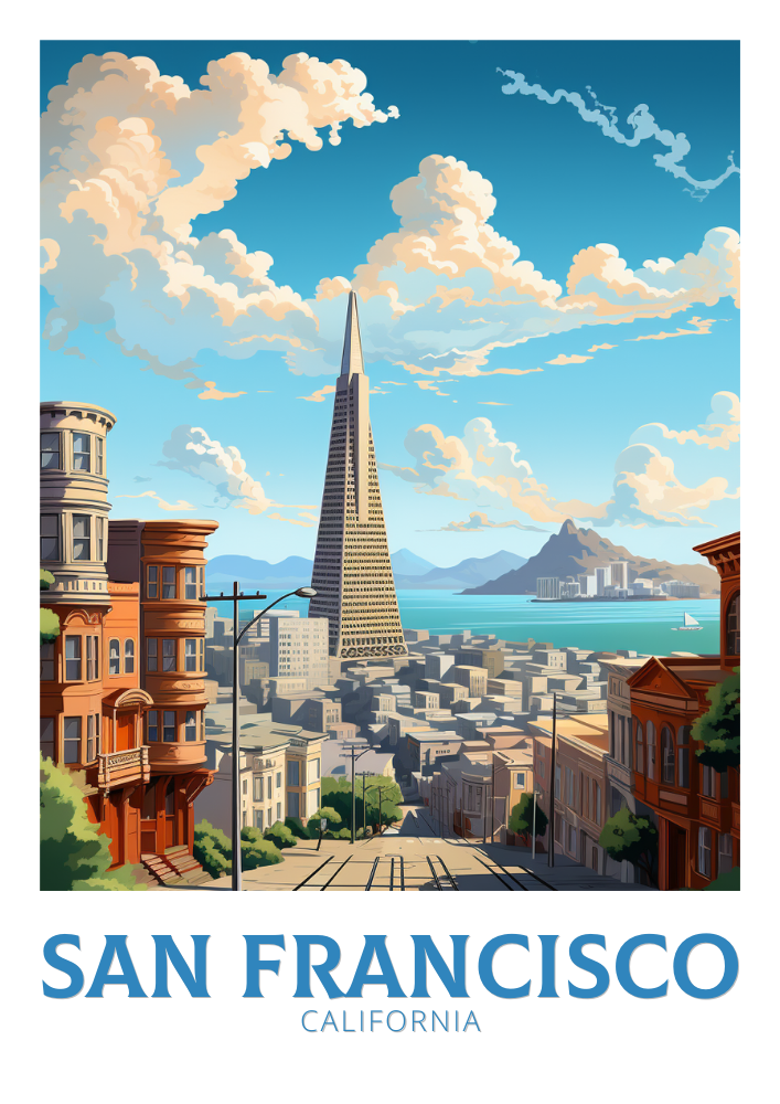 Impression de voyage sur l'horizon de San Francisco - Illustration californienne