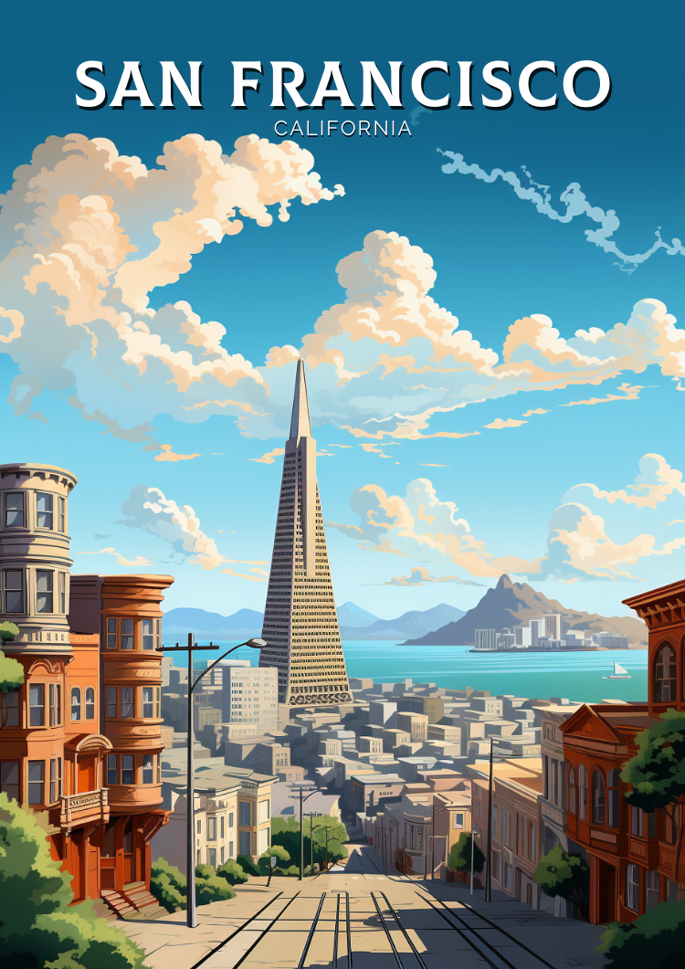 Affiche de voyage de San Francisco - Illustration californienne