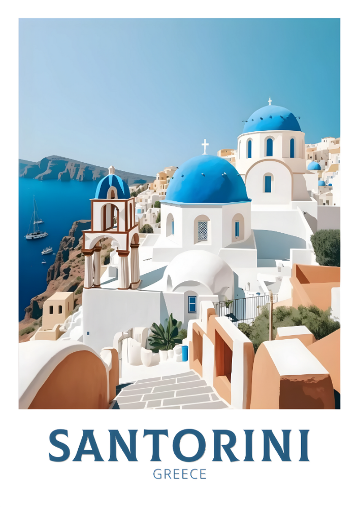 Affiche de voyage à Santorin - Grèce