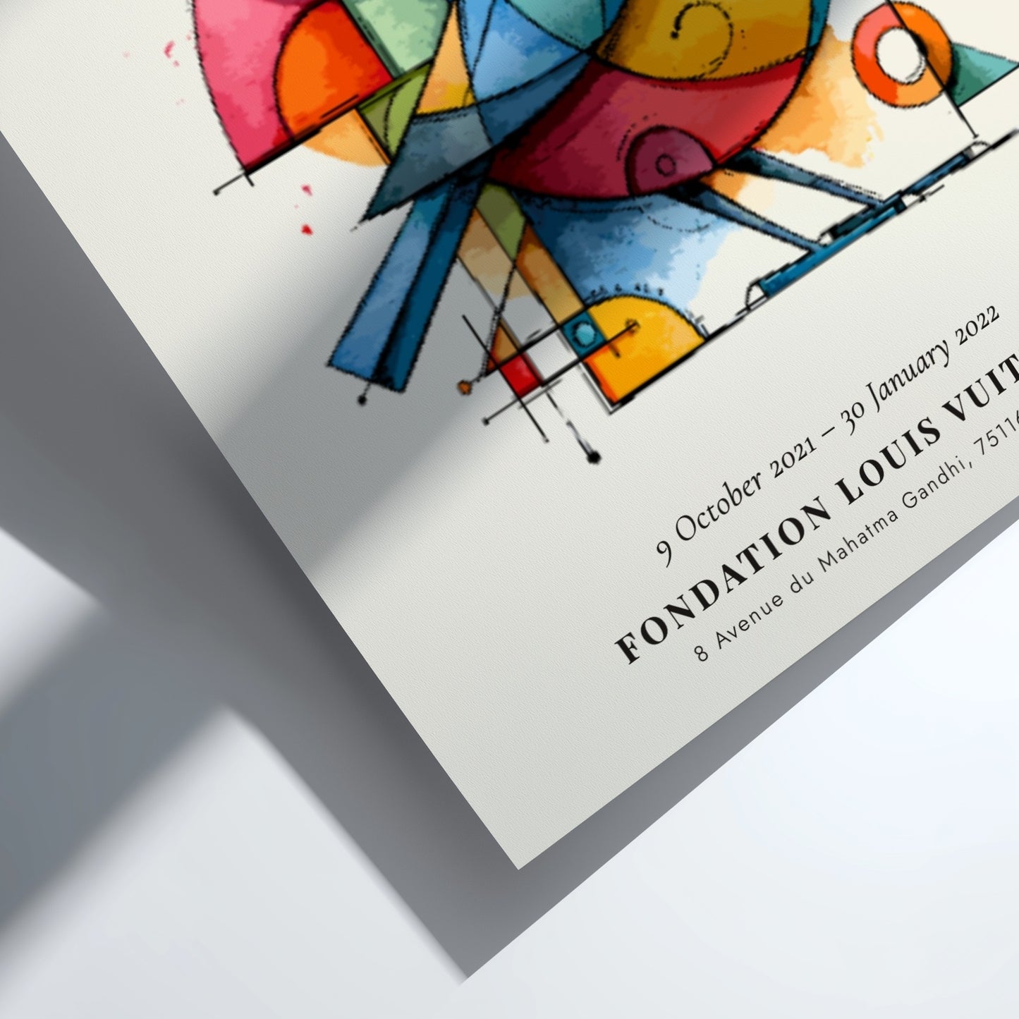 Kandinsky inspired poster featuring vibrant colors and abstract bird design