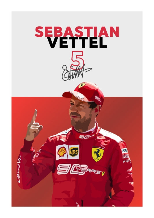 Affiche Ferrari F1 de Sebastian Vettel – Art mural légendaire de la Scuderia