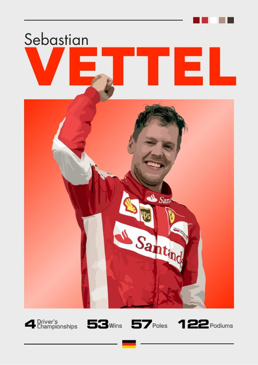 Affiche Ferrari F1 de Sebastian Vettel – Art du quadruple champion