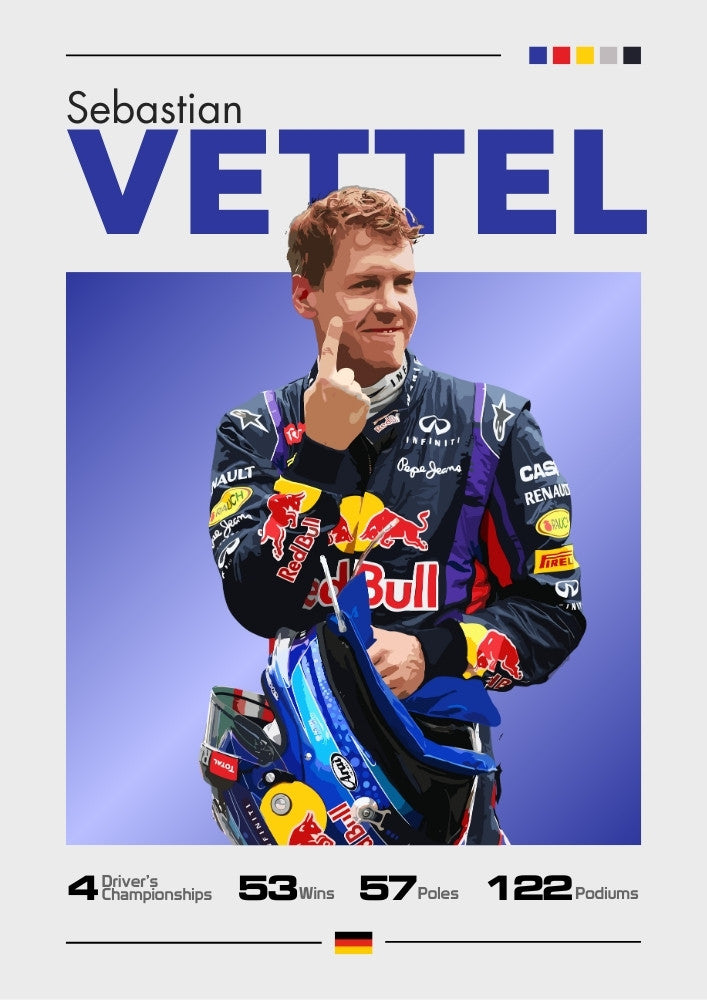 Affiche Red Bull F1 de Sebastian Vettel – Pilote allemand emblématique