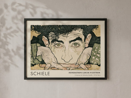 Wall art poster of Egon Schiele Selbstporträt featuring expressive ink lines and muted tones.