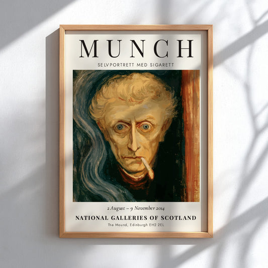 Edvard Munch poster featuring Selvportrett med Sigarett with expressive colors and intense emotion