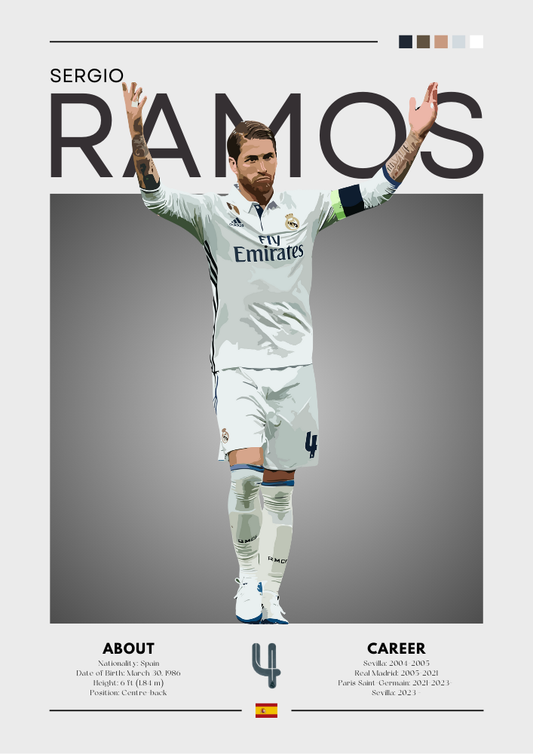 Impression Sergio Ramos – Décoration murale de football légendaire pour les fans