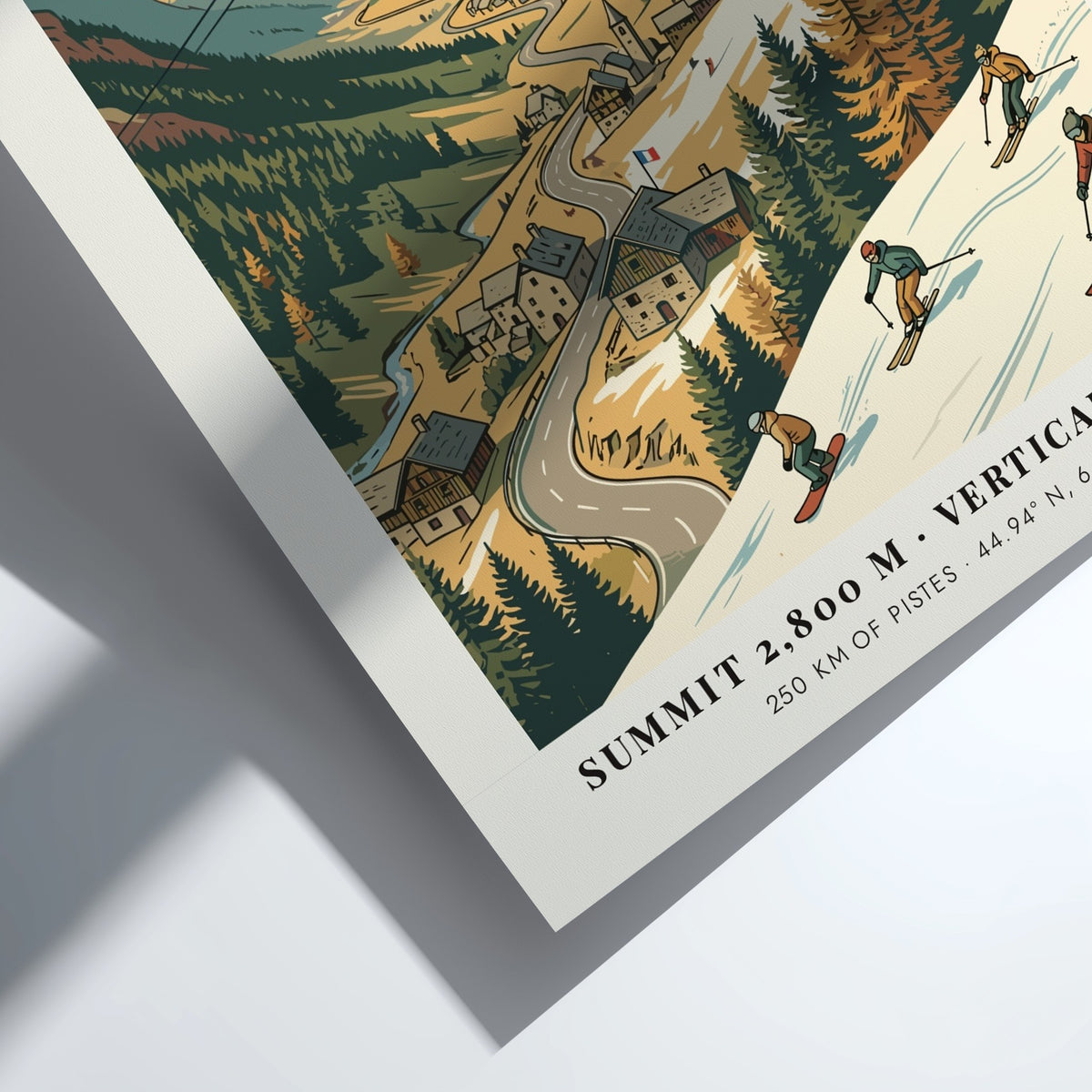 Ski travel poster featuring a cable car over Serre Chevalier mountain resort village