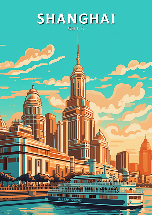 Affiche de la ligne d'horizon de Shanghai - Illustration de voyage