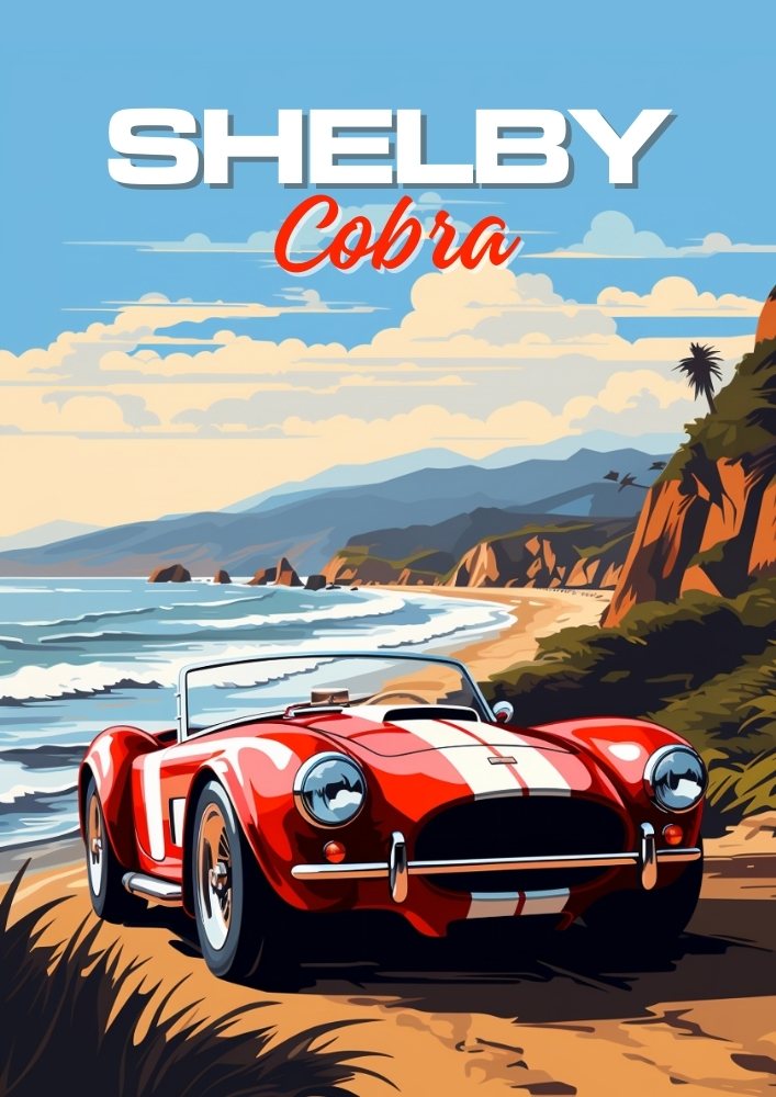 Affiche Shelby Cobra des années 1960 – Affiche murale classique de muscle car américain