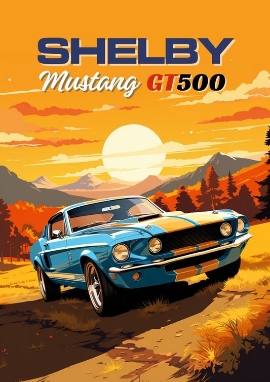 Affiche Shelby Mustang GT500 – Impression d'art mural classique Muscle Car