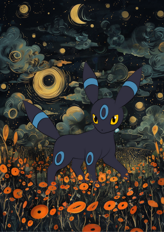 Affiche japonaise Umbreon Shiny - Illustration d'anime Pokémon pour une décoration murale moderne