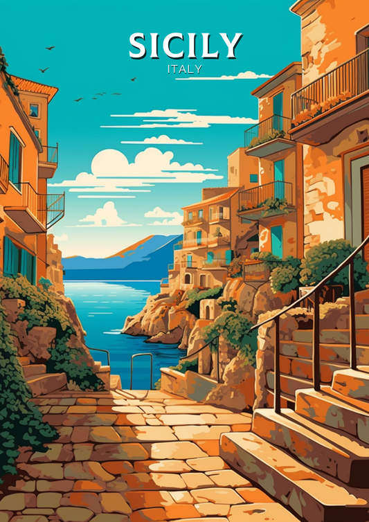 Affiche de voyage en Sicile - Illustration d'Italie