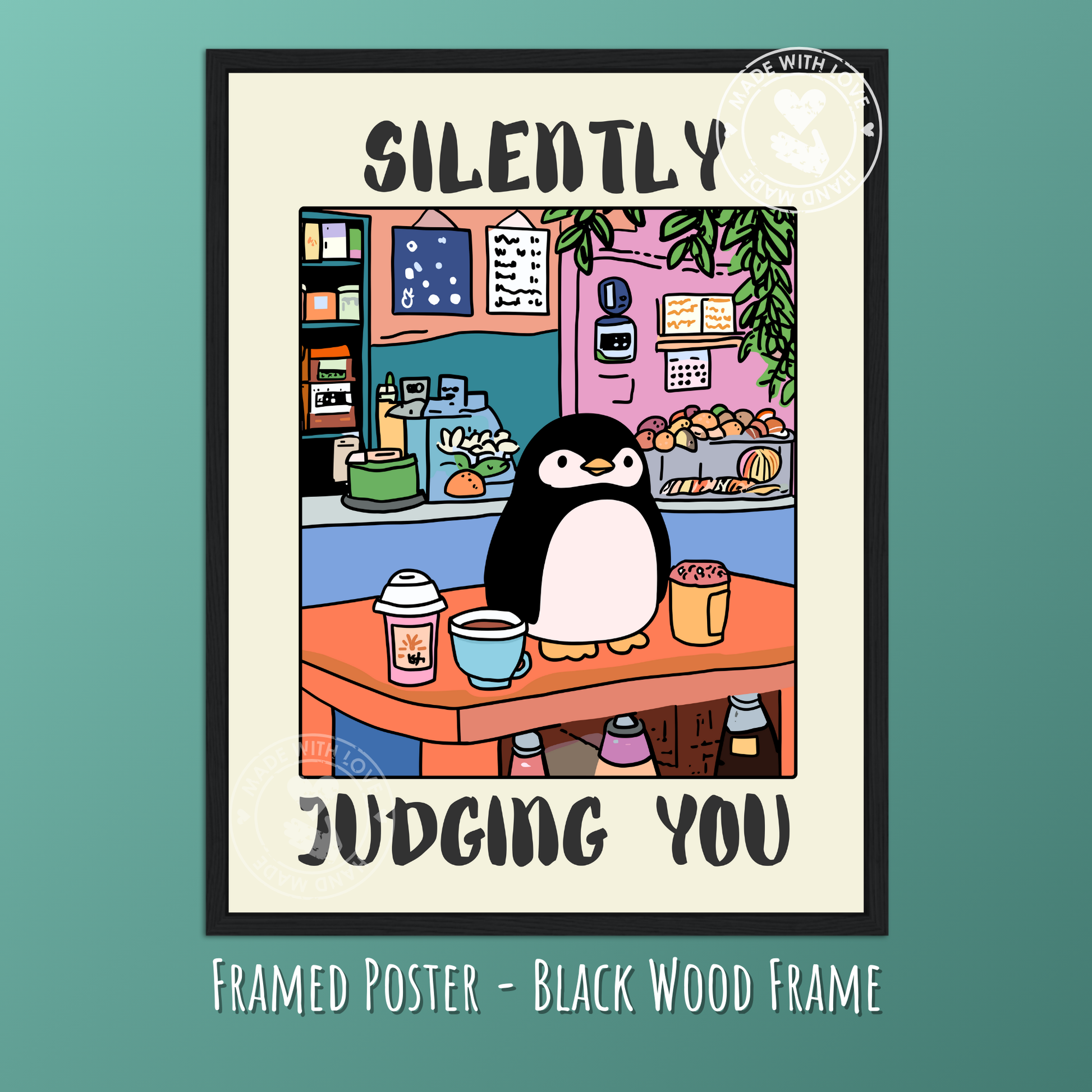 Silently Judging You – Funny Penguin Poster, Quirky Animal Art, Whimsical Wall Decor, Cottagecore Aesthetic, Vintage Penguin Print, Humor Poster
