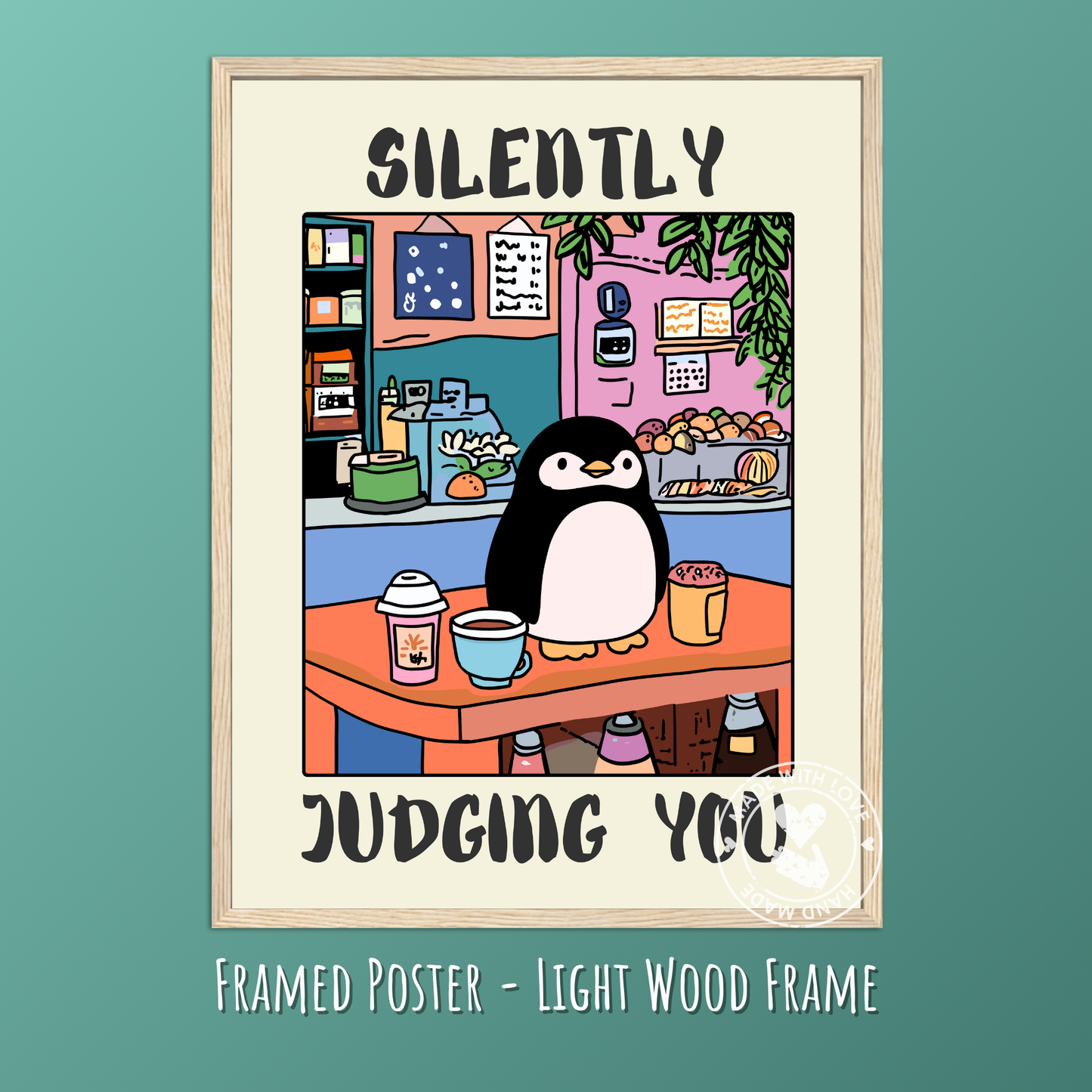 Silently Judging You – Funny Penguin Poster, Quirky Animal Art, Whimsical Wall Decor, Cottagecore Aesthetic, Vintage Penguin Print, Humor Poster