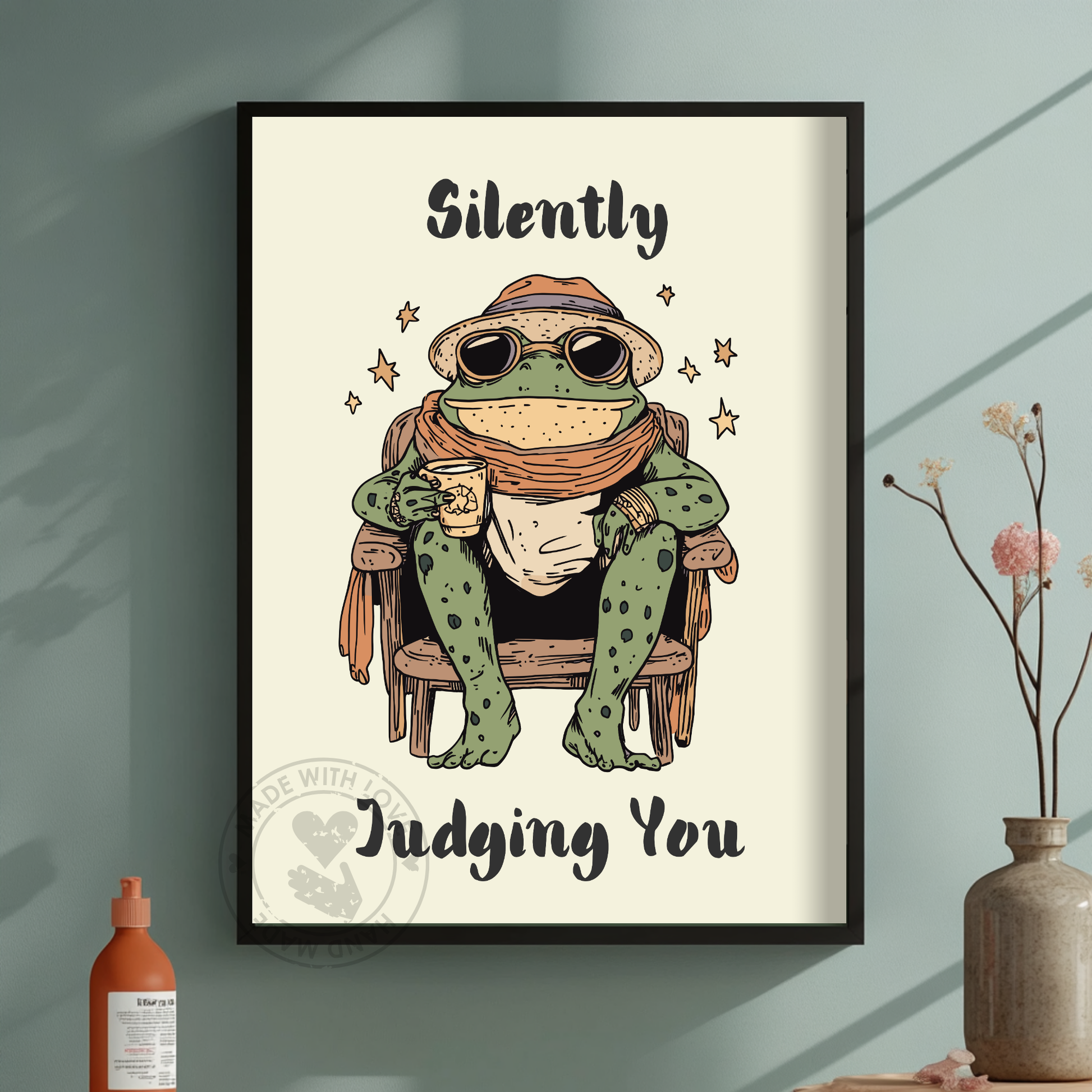 Funny Frog Poster, Quirky Animal Art, Whimsical Wall Decor, Cottagecore Aesthetic, Humor Poster