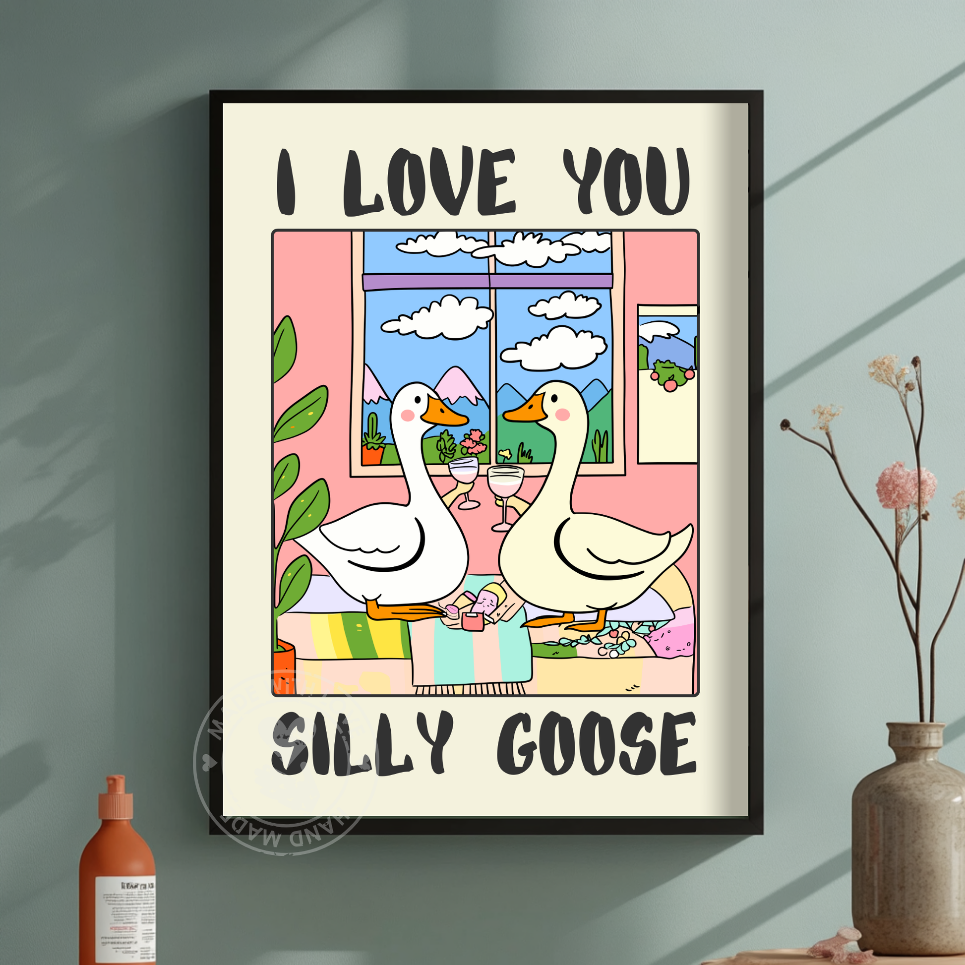 Cute Duck Wall Art, I Love You Quote Print, Cozy Colorful Decor, Whimsical Anniversary Gift