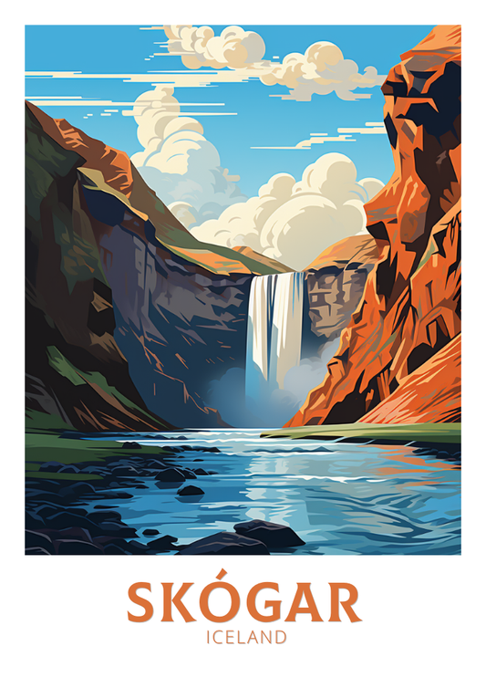 Affiche de voyage de Skógar - Œuvre d'art islandaise