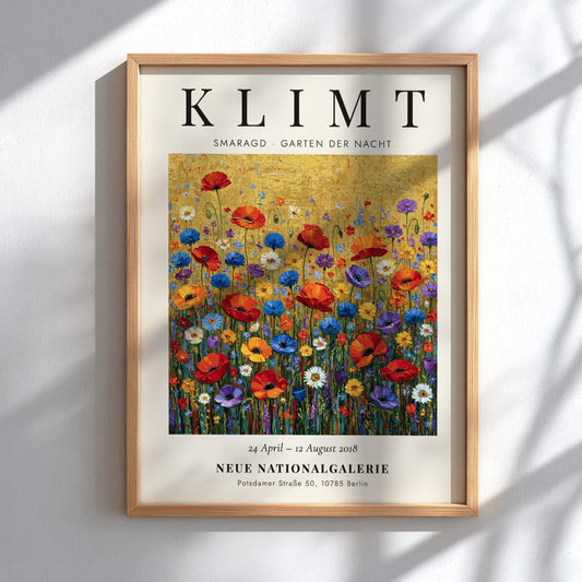 Smaragd - Garten der Nacht poster featuring vibrant flowers in rich colors inspired by Gustav Klimt's style