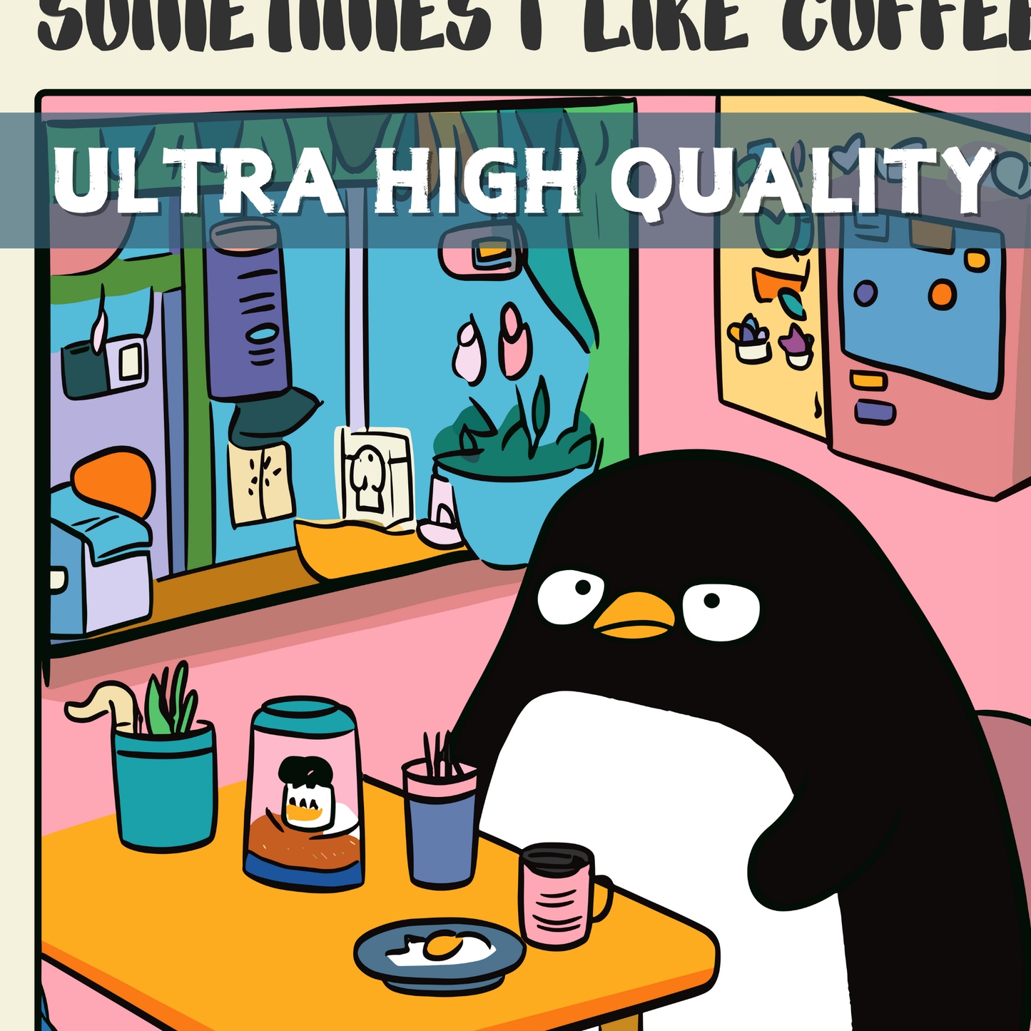 Funny Penguin Poster, Quirky Animal Art, Whimsical Wall Decor, Cottagecore Aesthetic, Humor Poster