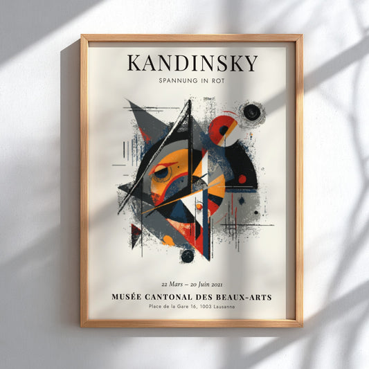 Kandinsky inspired poster featuring bold shapes and red colors, perfect for abstract wall decor