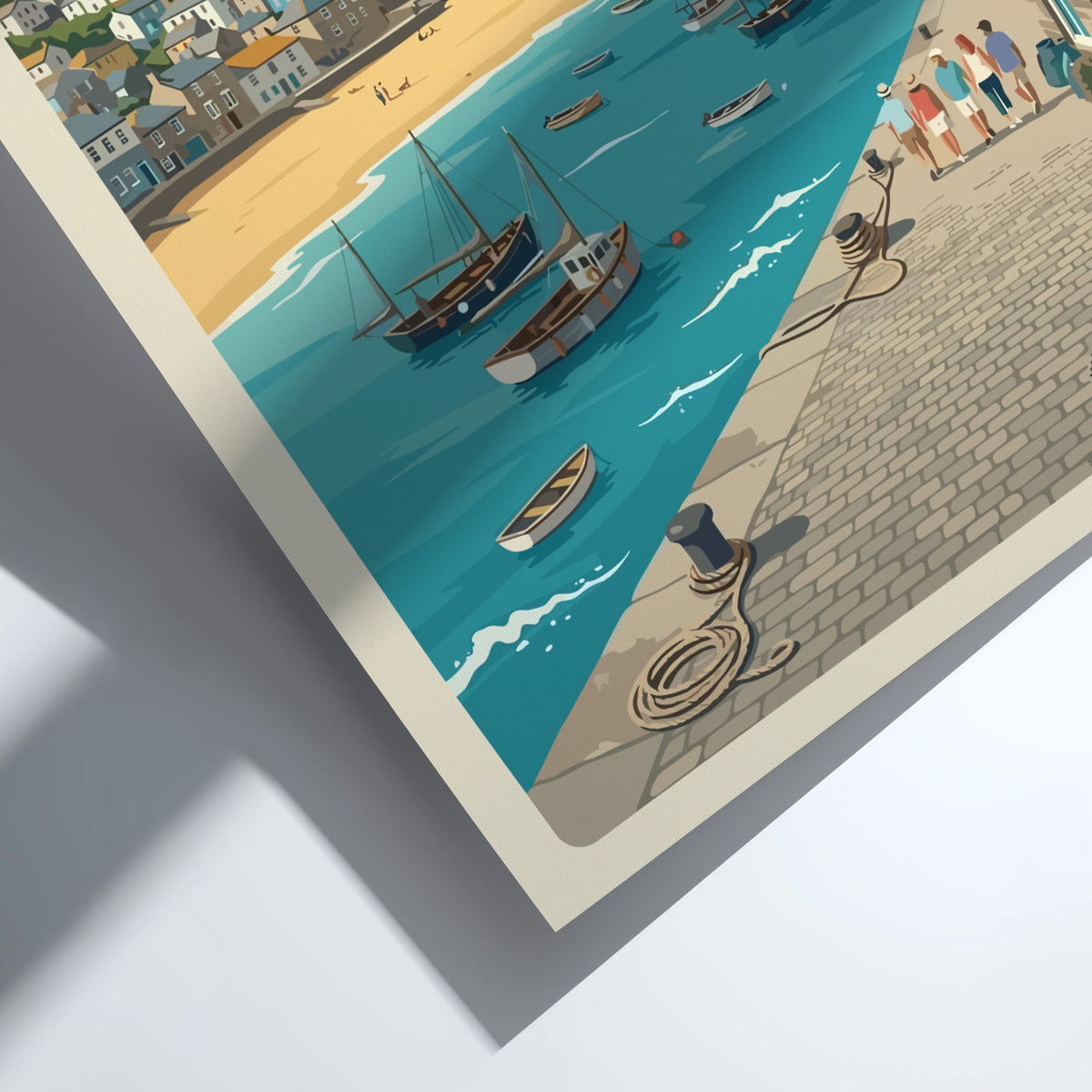 Poster of St. Ives United Kingdom showing a harbour with boats and people