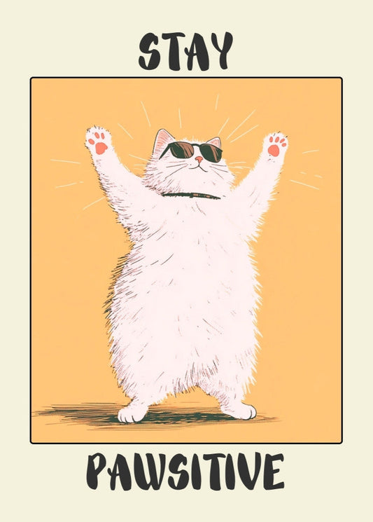 Stay Pawsitive – Funny Cat Poster, Cute Motivational Wall Art, Quirky Feline Decor, Cool Cat Illustration, Uplifting Animal Print