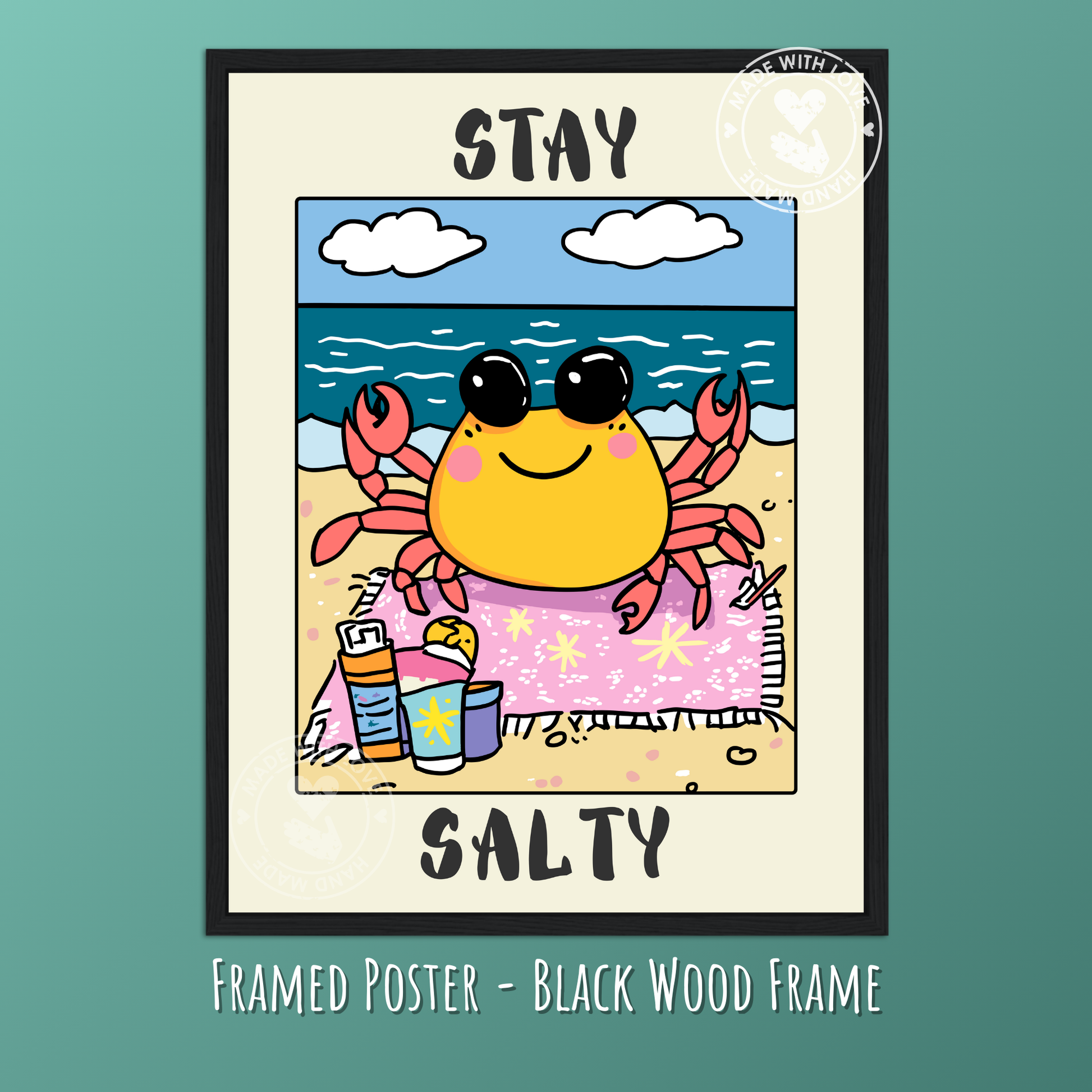 Stay Salty Retro Crab Poster – Vintage Beach Wall Art, Coastal Summer Decor, Nautical Typography Print, Ocean Aesthetic, Beach House Artwork