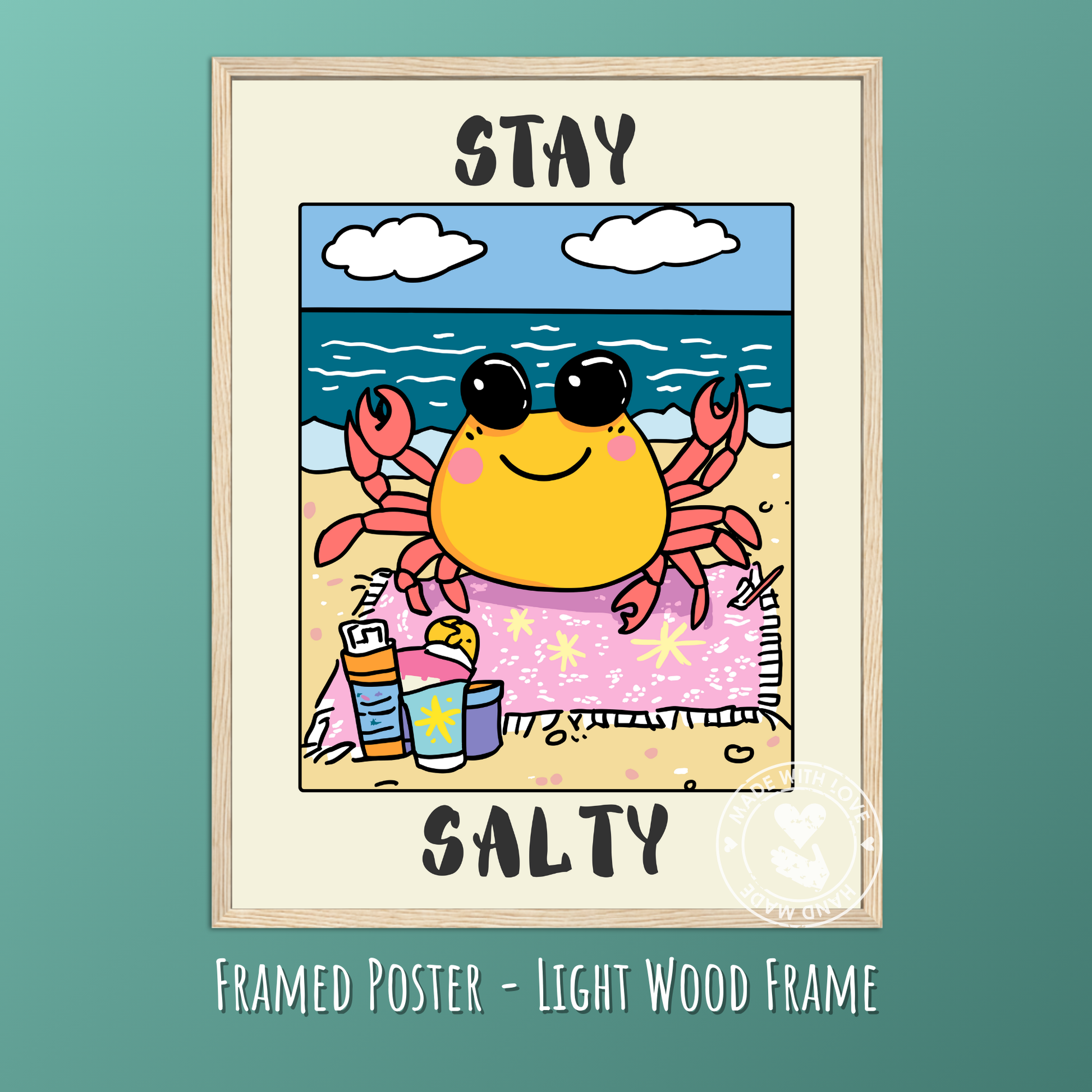 Stay Salty Retro Crab Poster – Vintage Beach Wall Art, Coastal Summer Decor, Nautical Typography Print, Ocean Aesthetic, Beach House Artwork