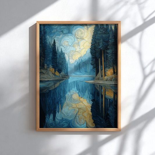 Stillness - Calm Mirror Lake and Early Morning Forest Wall Art