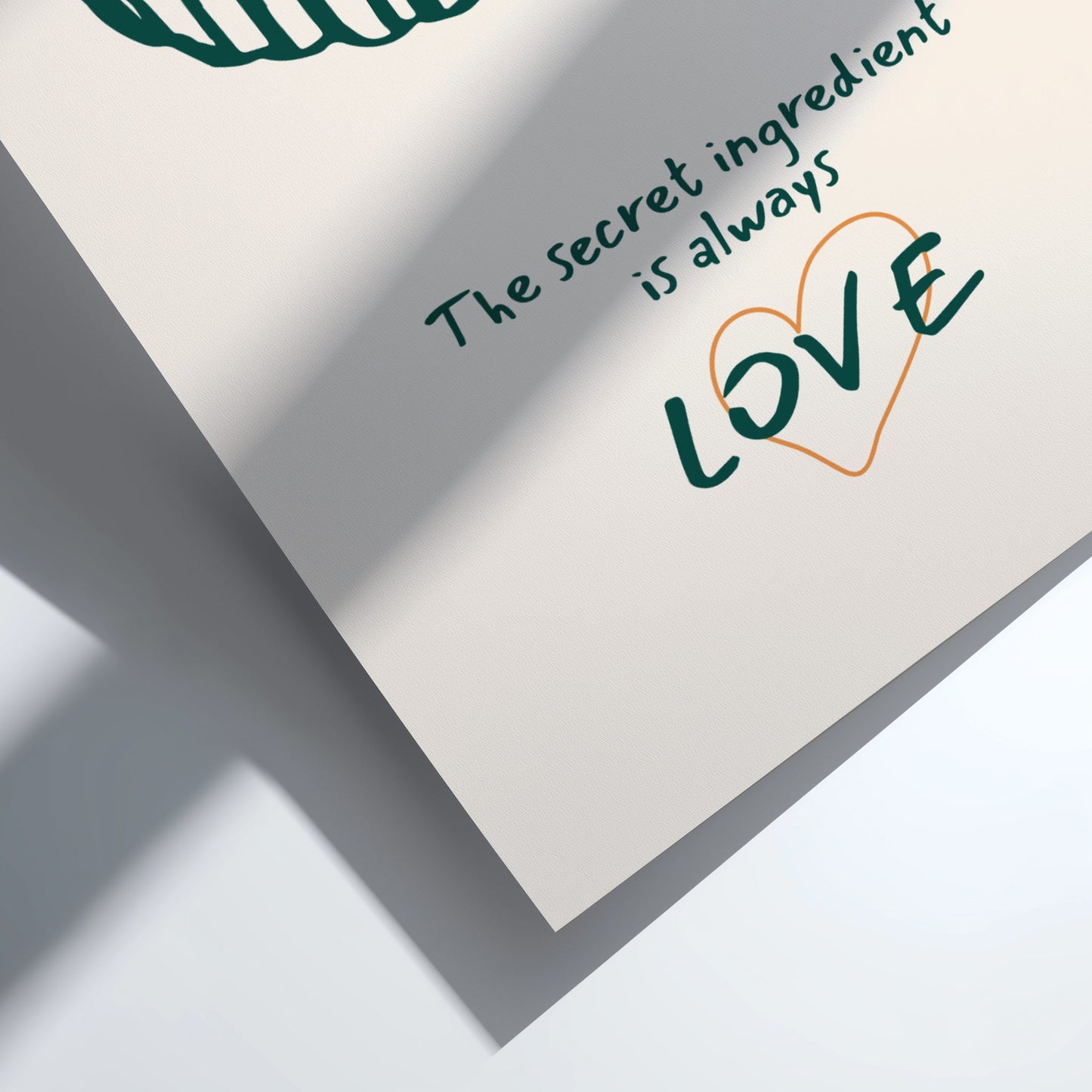 Card with 'The secret ingredient is always LOVE' text and heart design on a white background