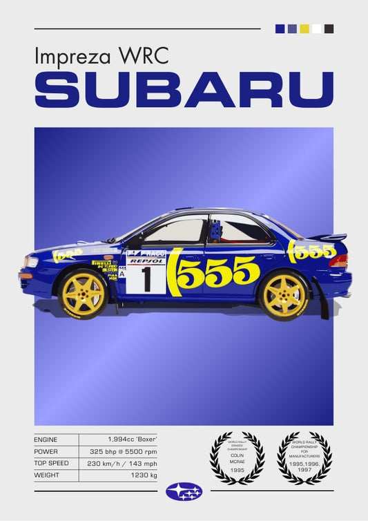 Affiche Subaru Impreza WRC – Impression d'art mural de légende du rallye