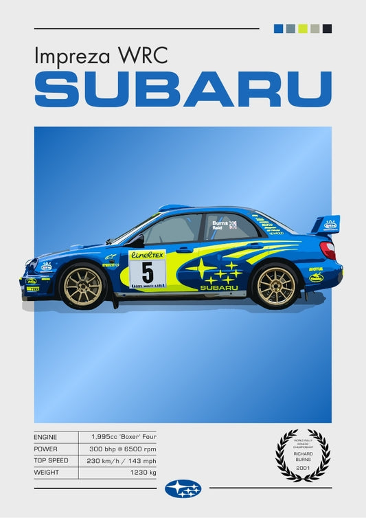Impression Subaru Impreza WRC – Décoration murale emblématique du rallye des années 1990