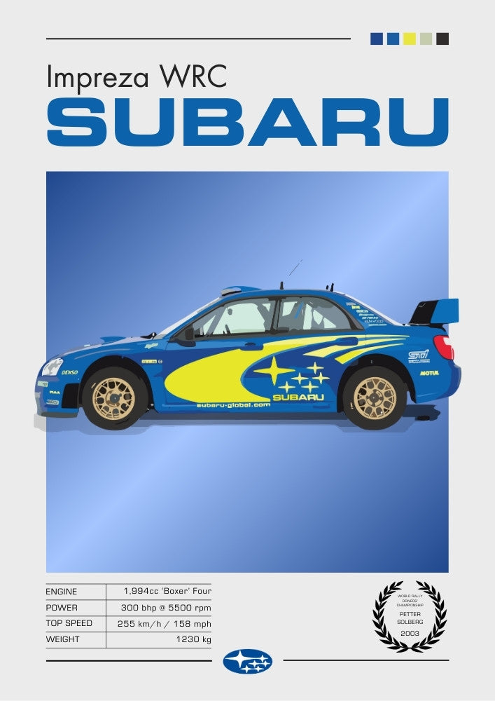 Impression Subaru Impreza WRC – Décoration murale de légende du rallye des années 1990