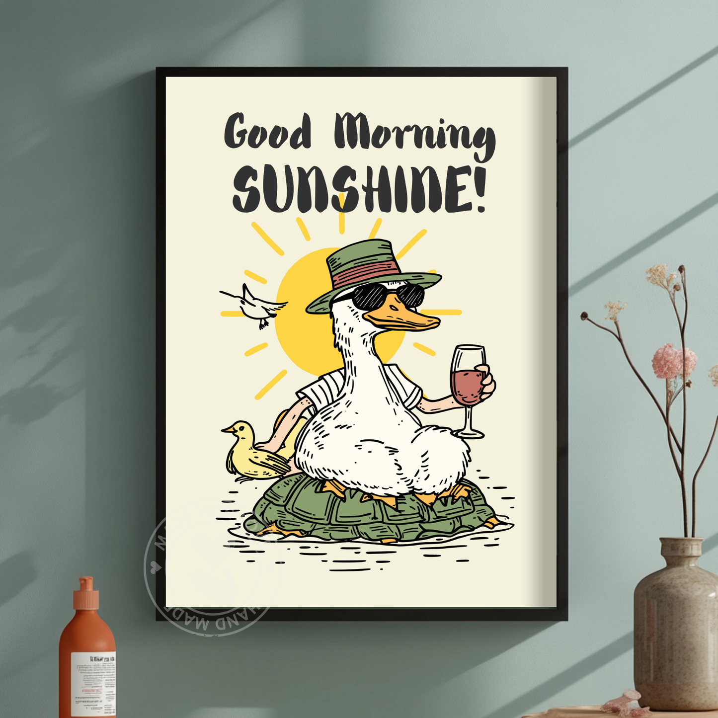 Funny Seagull Poster, Good Morning Sunshine, Beach Vibes Wall Art, Quirky Animal Print, Coastal Decor